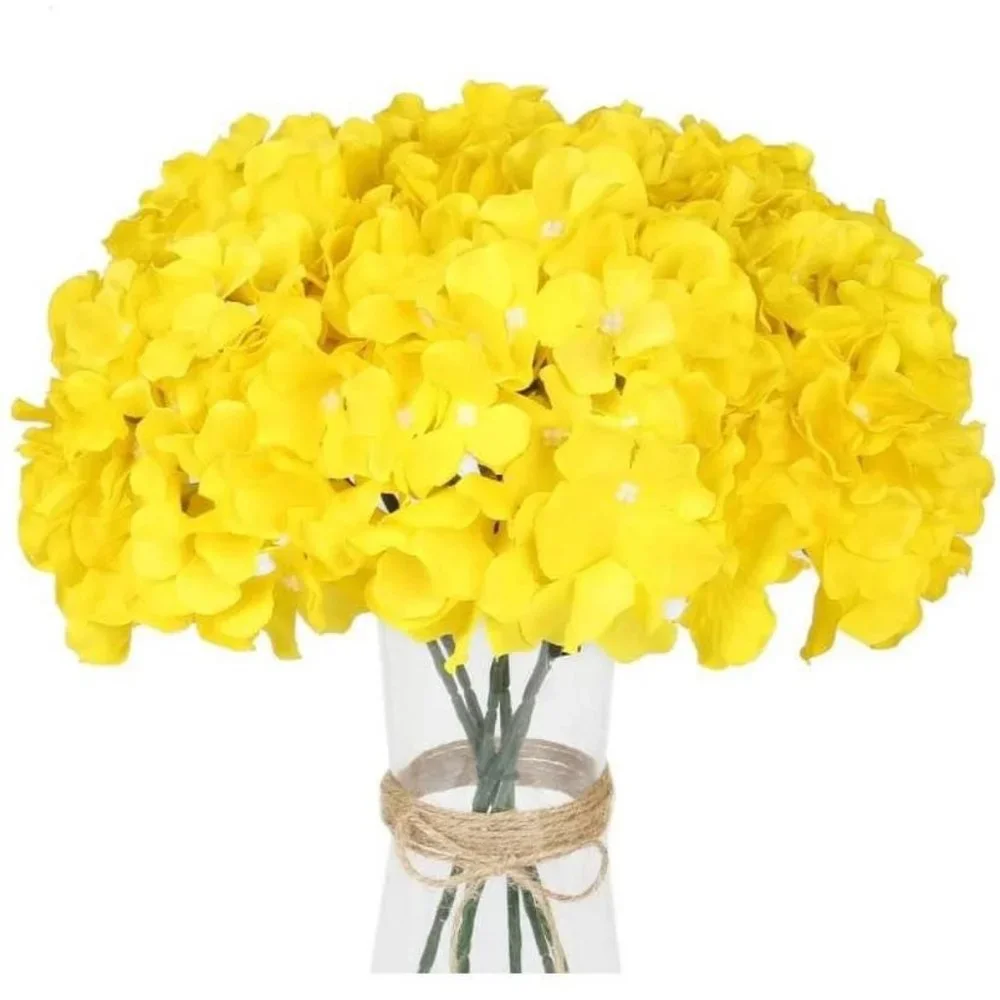 10 pack Yellow Silk Hydrangea Flower Floral with Stems Wedding Home Bouquet